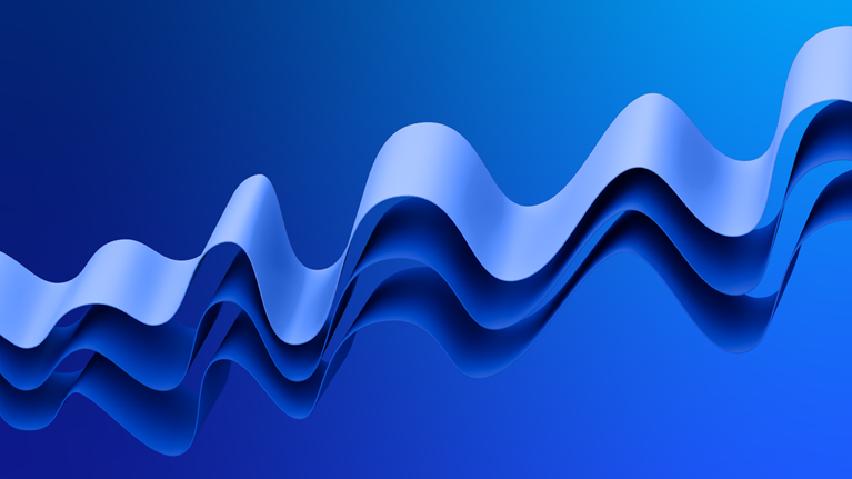 Wavy lines undulating upwards towards progress