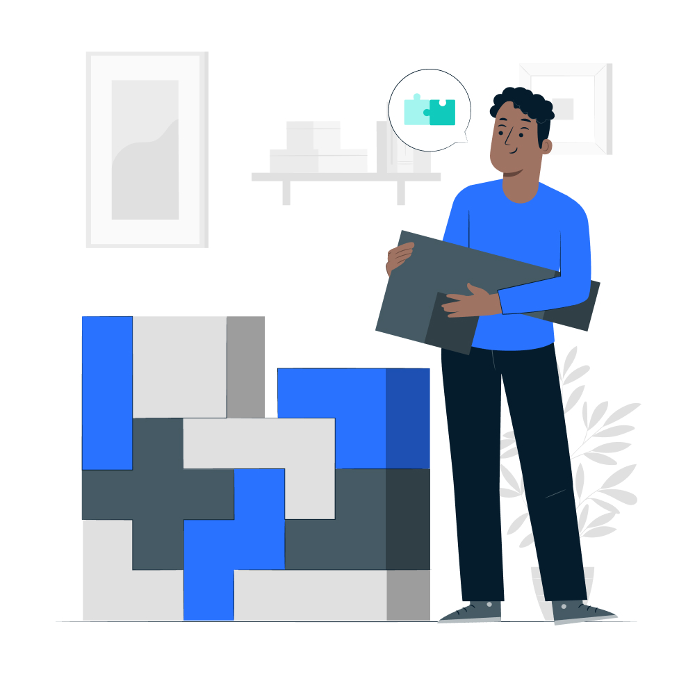 person assembling puzzle piece furniture - illustration