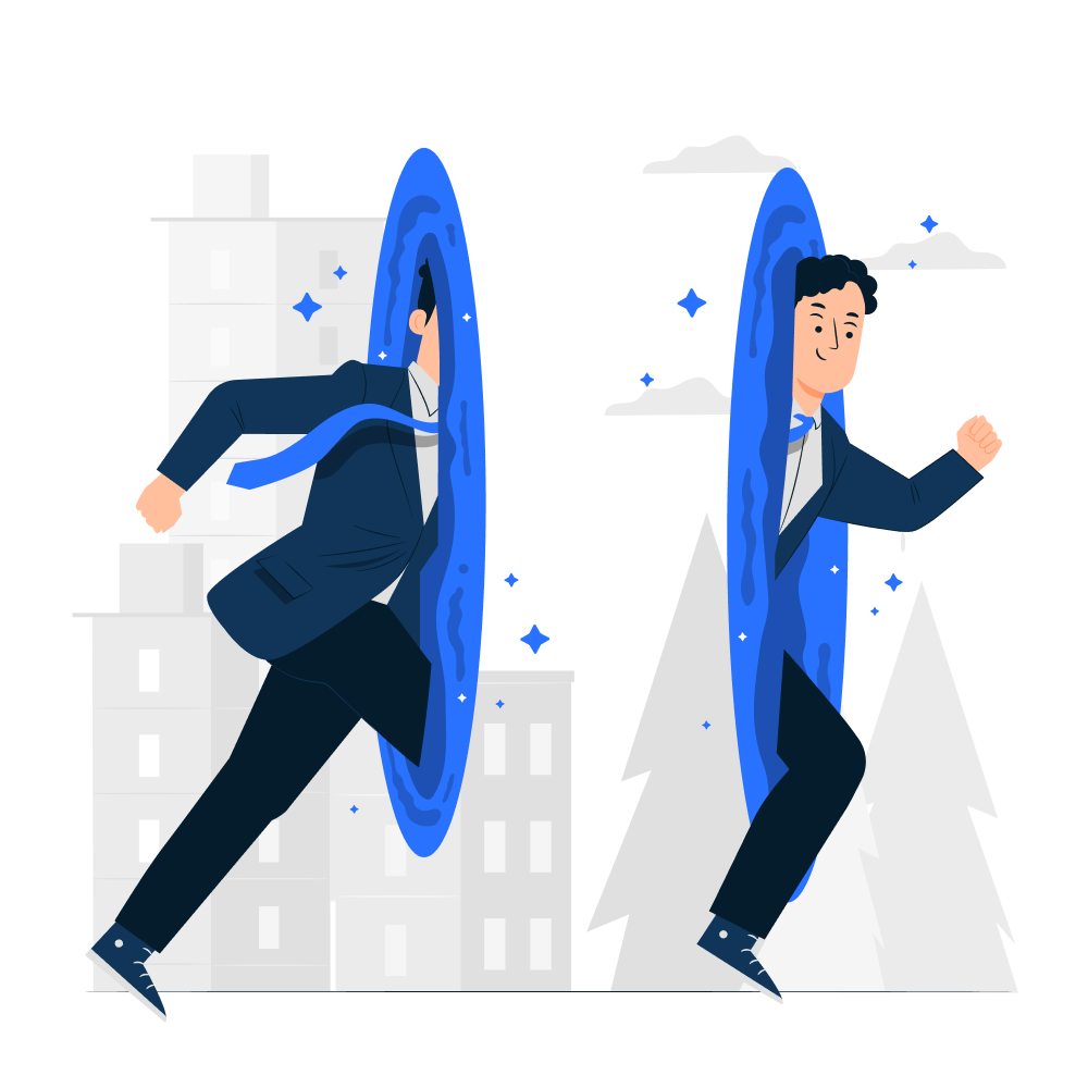 worker stepping through portal - illustration