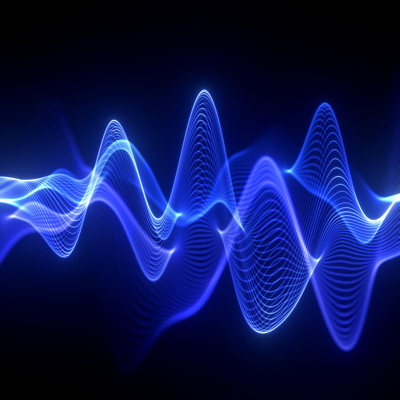 Blue sound waves and purple neon futuristic audio waveform graph. Abstract audio visualizer and sound analyzer interface with equalizer HUD elements. Perfect for music visuals, technology backgrounds