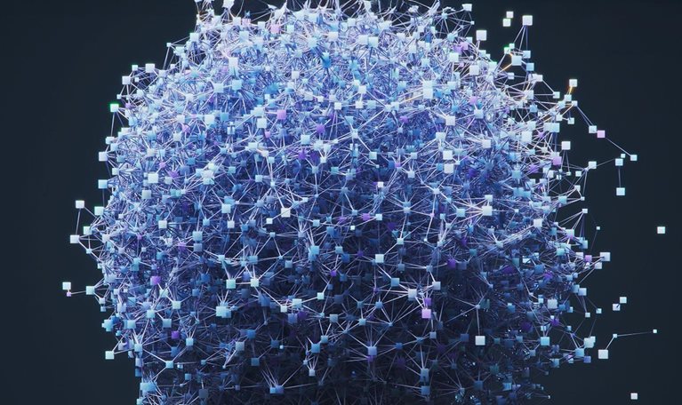 3D animation of a sphere dynamically forming by interconnected line and boxes