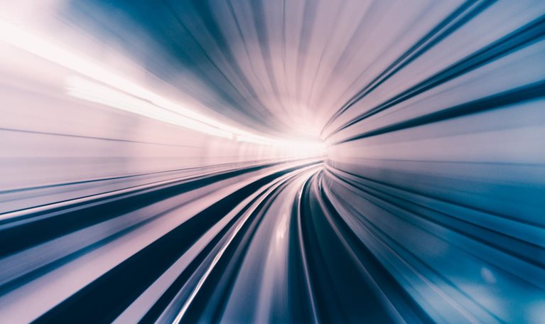 Abstract speed motion in train tunnel - stock photo