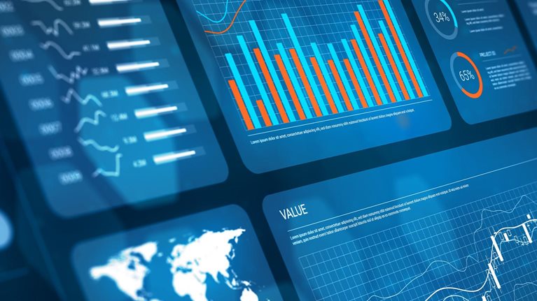 Analyst working with Financial Data and Business Analytics Dashboard on computer to make Financial Report with KPI and Metrics.