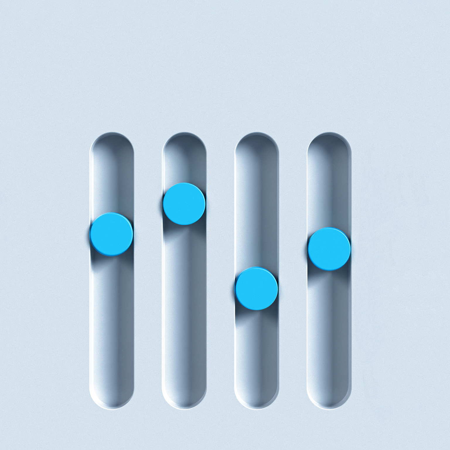 3D illustration of blue equalizer panel. Buttons are up and down.