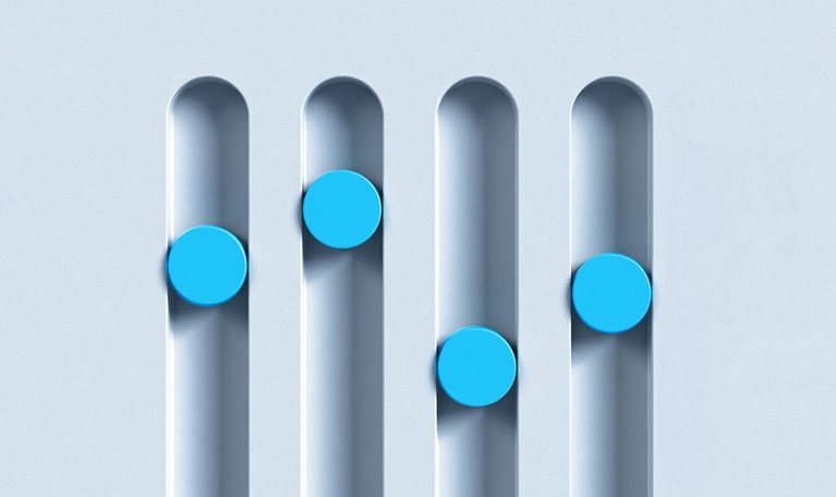 3D illustration of blue equalizer panel. Buttons are up and down.