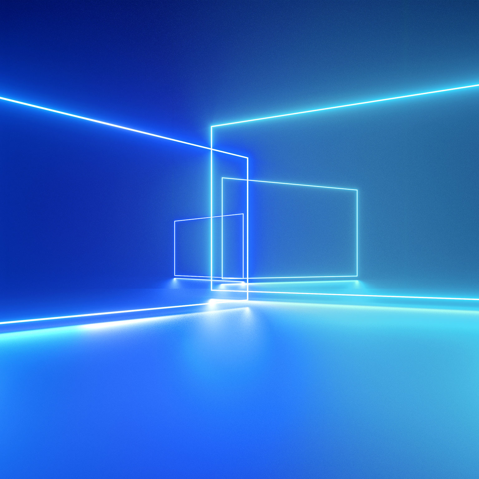 Digital image of lit up rectangles of different sizes merging around one axis