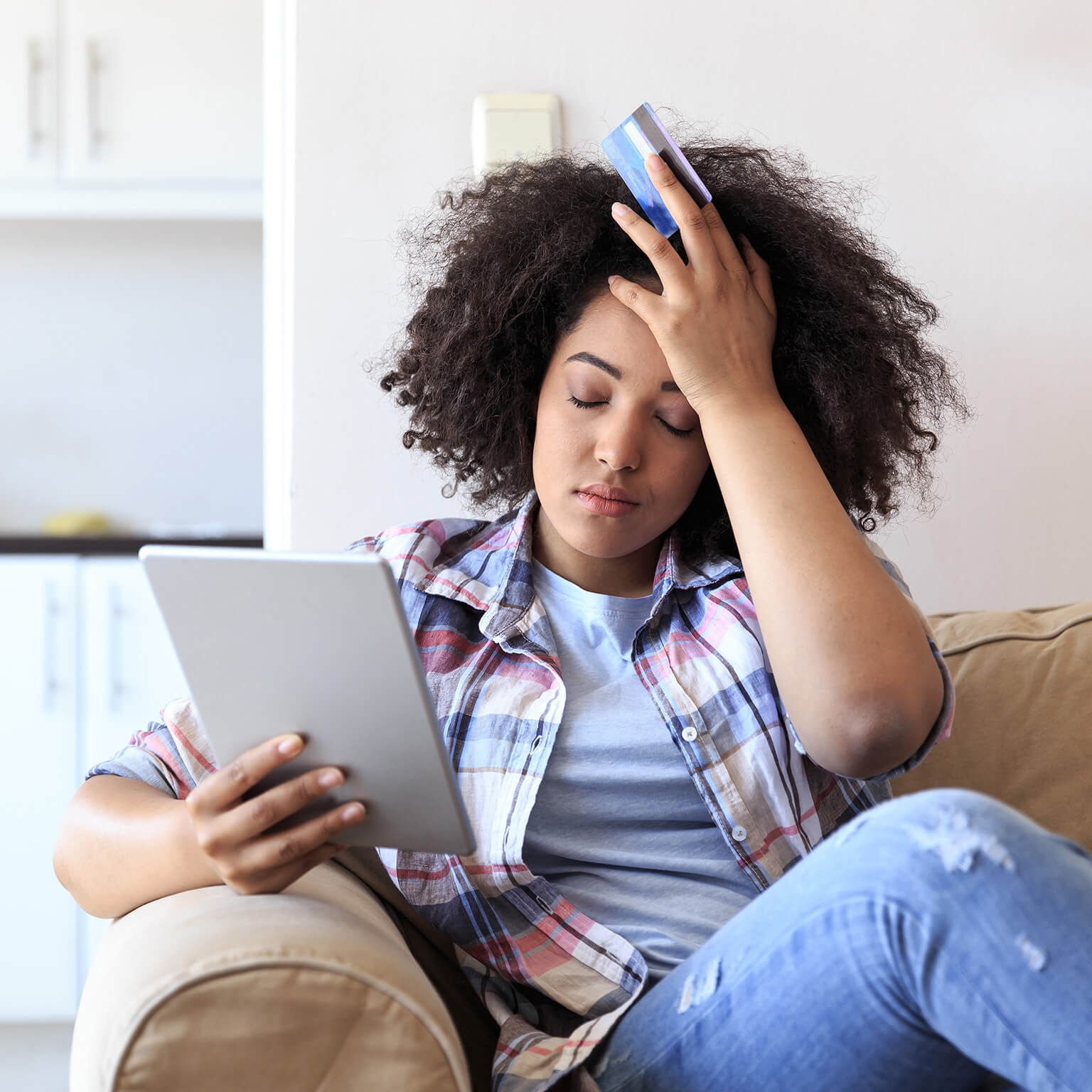 Woman With Digital Tablet Having Trouble - stock photo
