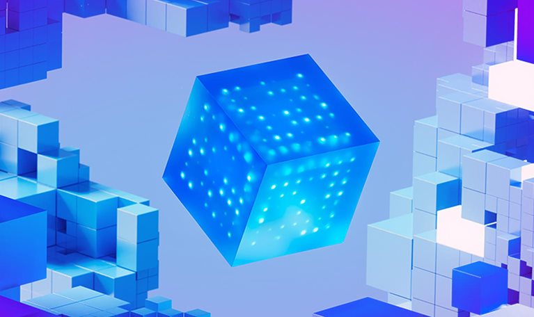 Digital generated image of futuristic cubes connecting. Cloud technology concept.