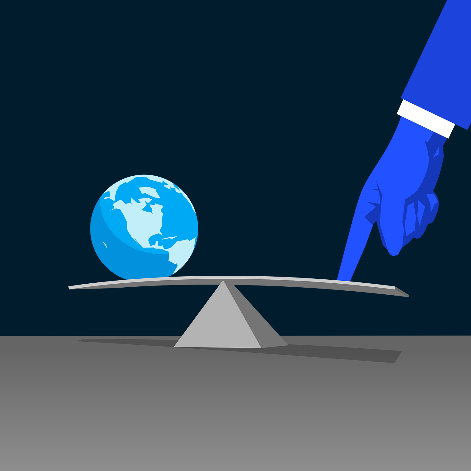 This image is a metaphorical illustration depicting the concept of global inequality or the delicate balance of power in international affairs.