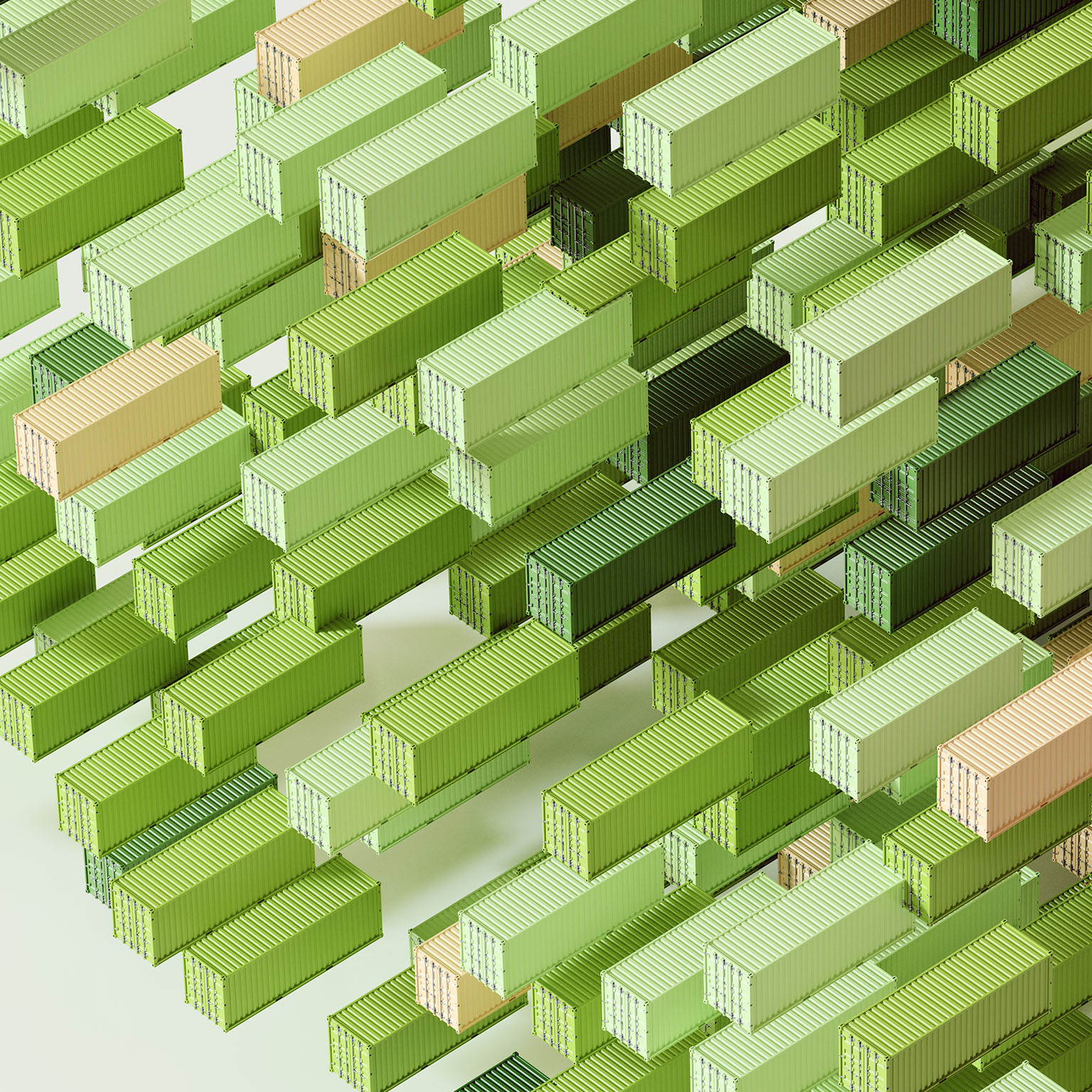 Digital generated image of warehouse of shipping containers. Concept of business logistics and freight transportation.