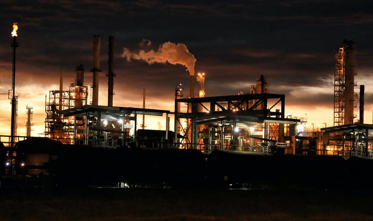 night time view of factory photo