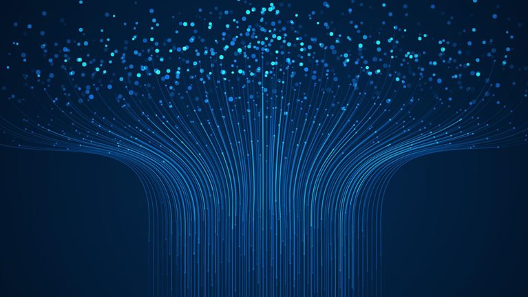 Technology background. Big data visualization concept. Information artificial neural network.