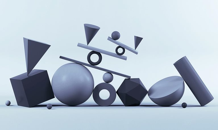 Balance, Teamwork, Minimal Concept, Abstract Geometric Shapes - stock photo