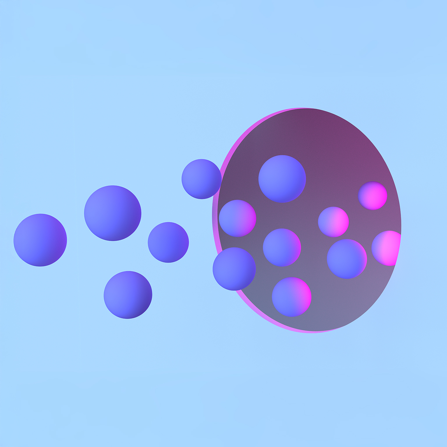 3D group of spheres crossing an illuminated circle gate