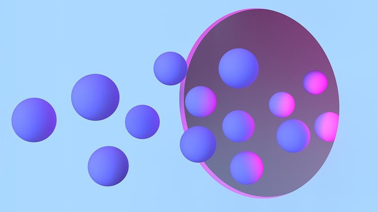 3D group of spheres crossing an illuminated circle gate