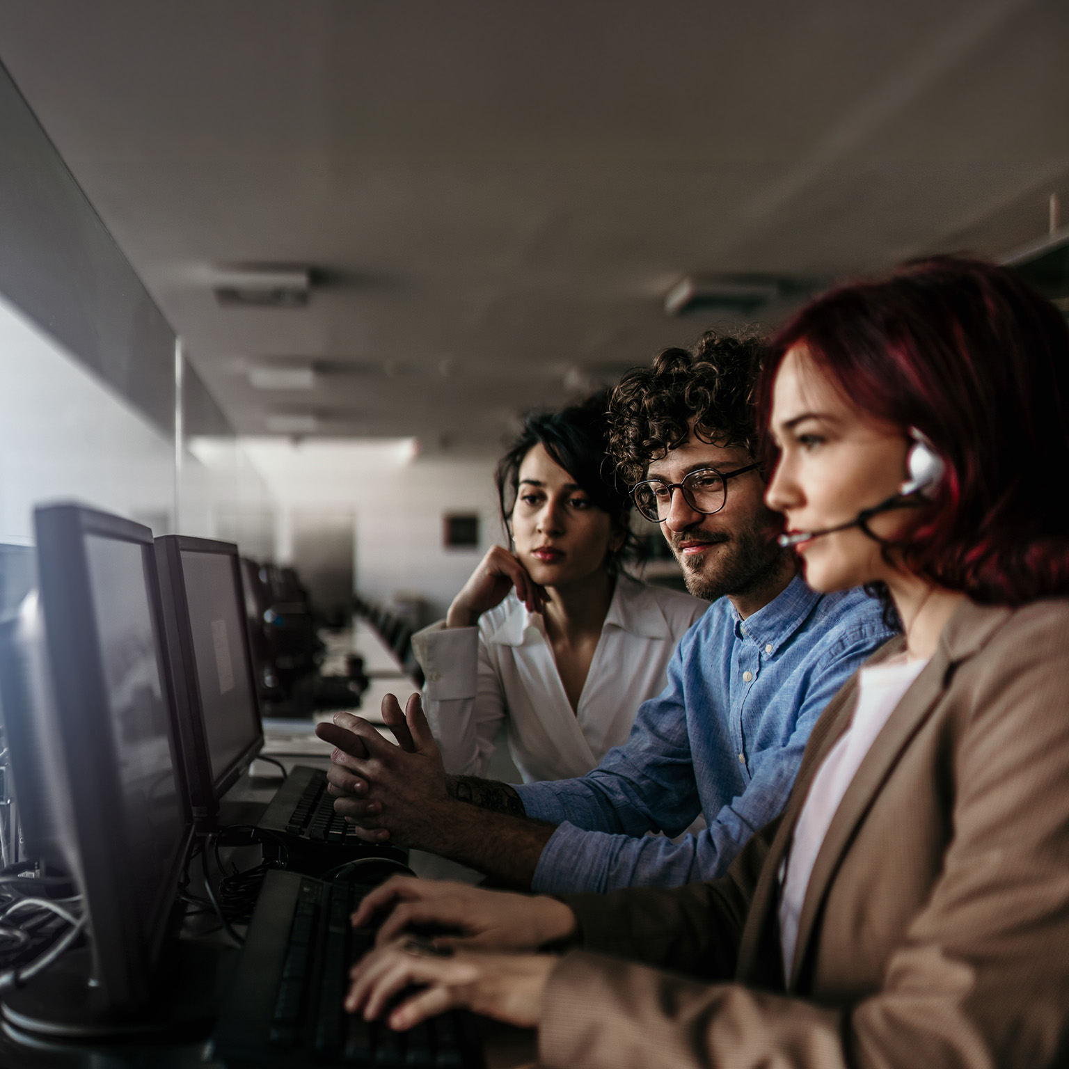 Customer support operators taking calls