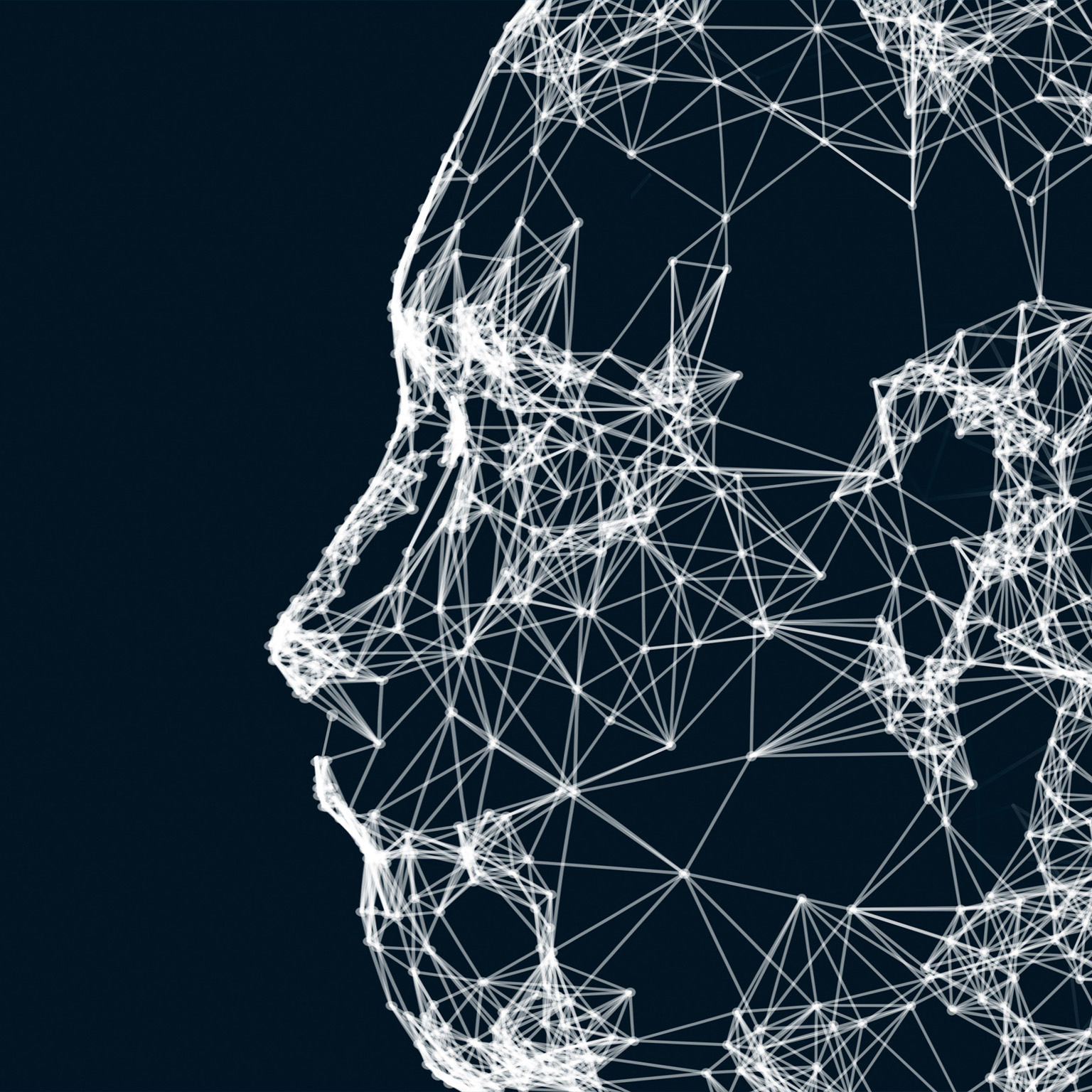Shattered human head on black. Artificial intelligence in futuristic technology concept.