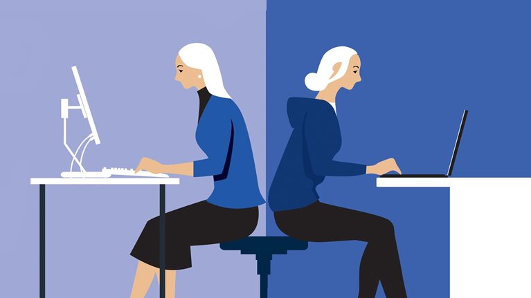 Illustration of a woman at work on laptop