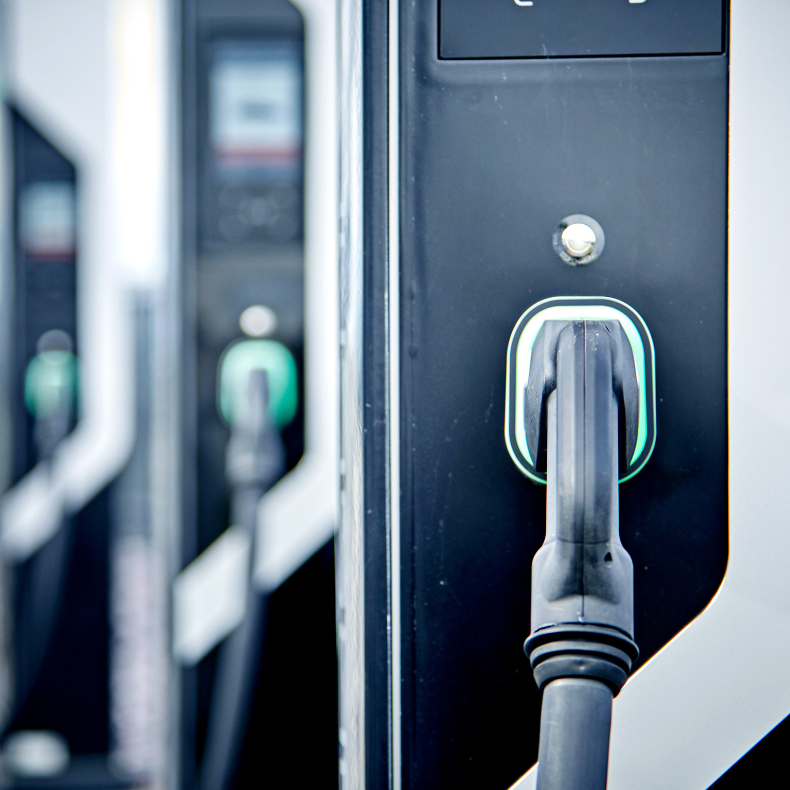 A bank of electric car chargers