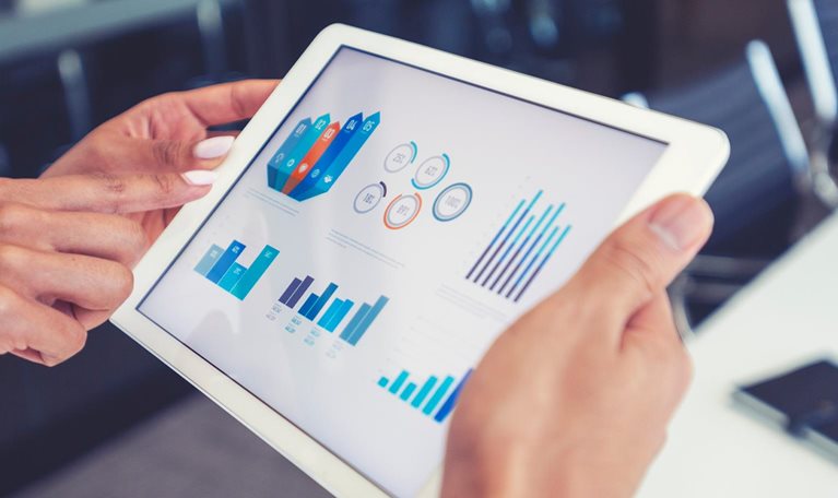Two people people meeting with technology. - stock photo