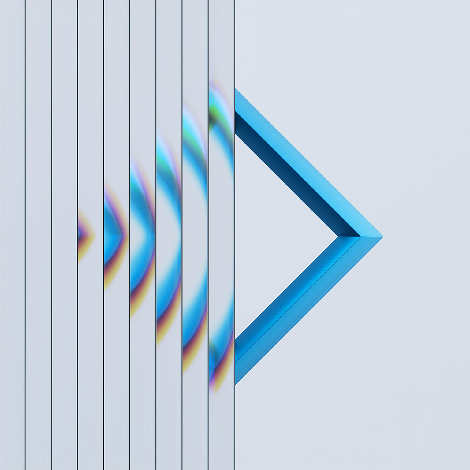 Abstract Blue Diamond Frame With Colorful Reflections Along Vertical Glass Slats and Soft Background