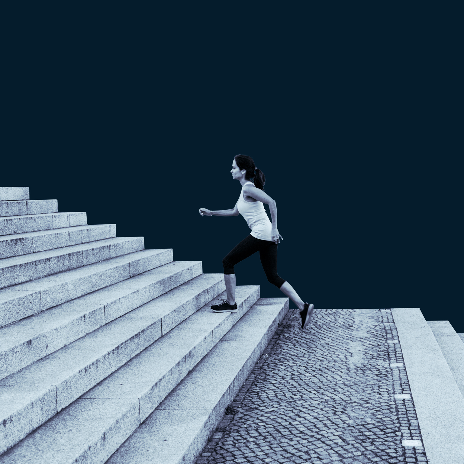 Woman climbing steps