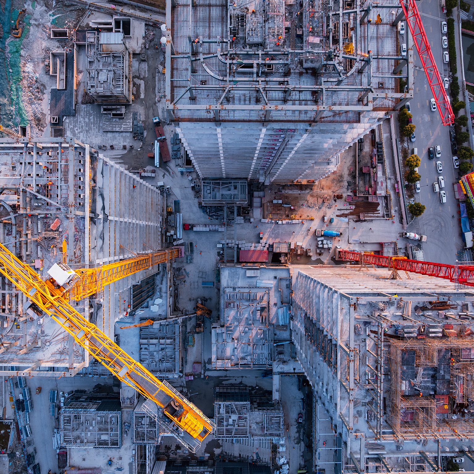 Top View of Shanghai city modern Working Construction Site