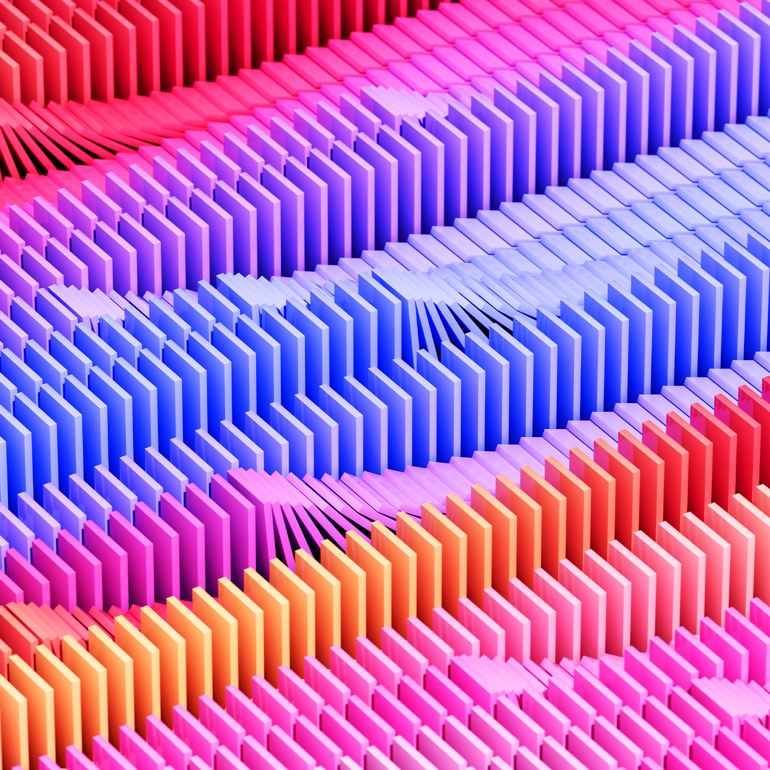 Digital generated image of multicolored dominoes falling over