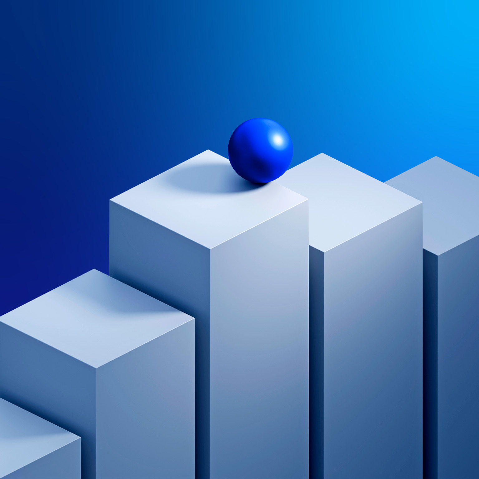 An image of a sphere balanced on top of a stack of rising blocks.