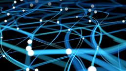 Computer Neural Network Concept Image. Bright dots connected by glowing lines.