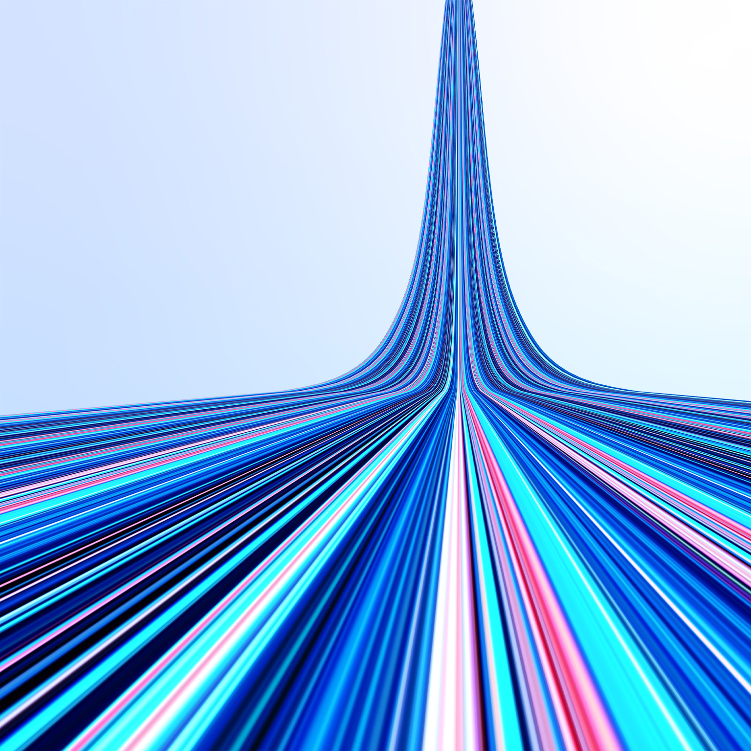 Abstract image of colorful digital lines coming down and spreading forward like a highway.