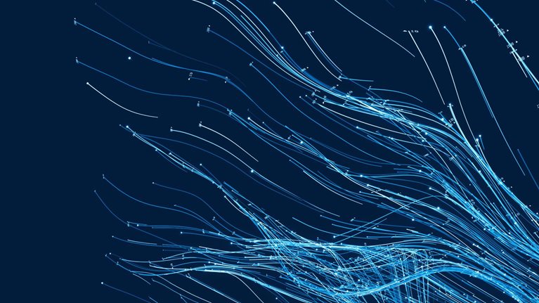 Abstract data lines flowing on dark background