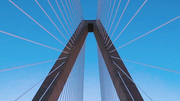 Suspension bridge pillar and cables