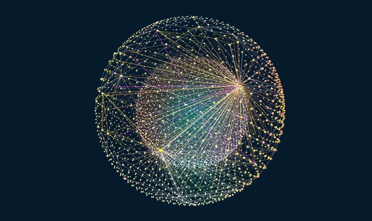 Vibrantly colored wires arranged in a circular pattern symbolizing interconnected digital relationships.