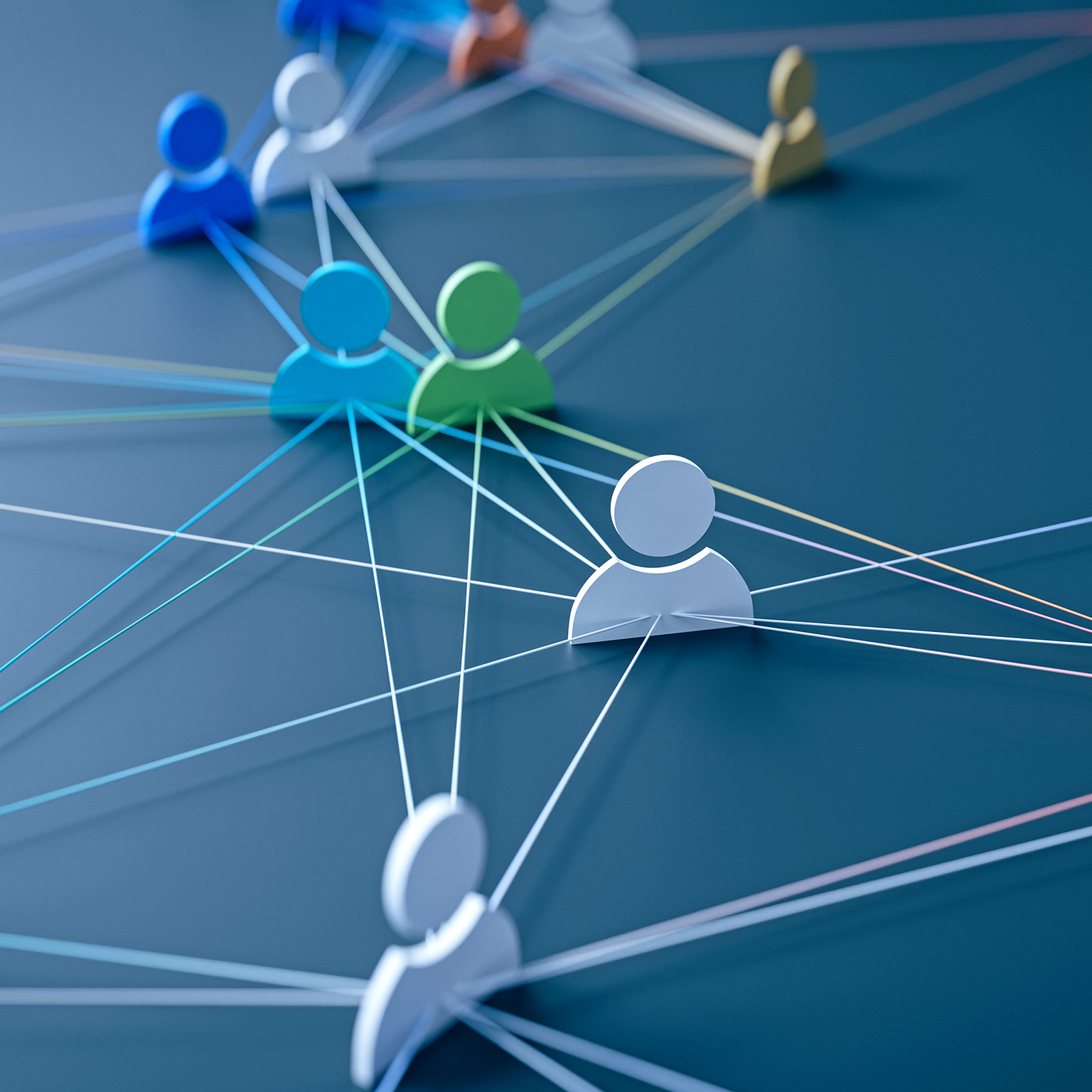 3D illustration that uses lines to show the connections between people 