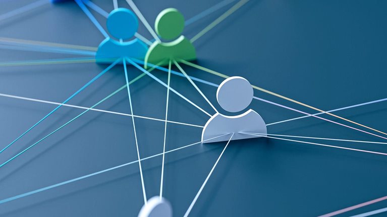 3D illustration that uses lines to show the connections between people