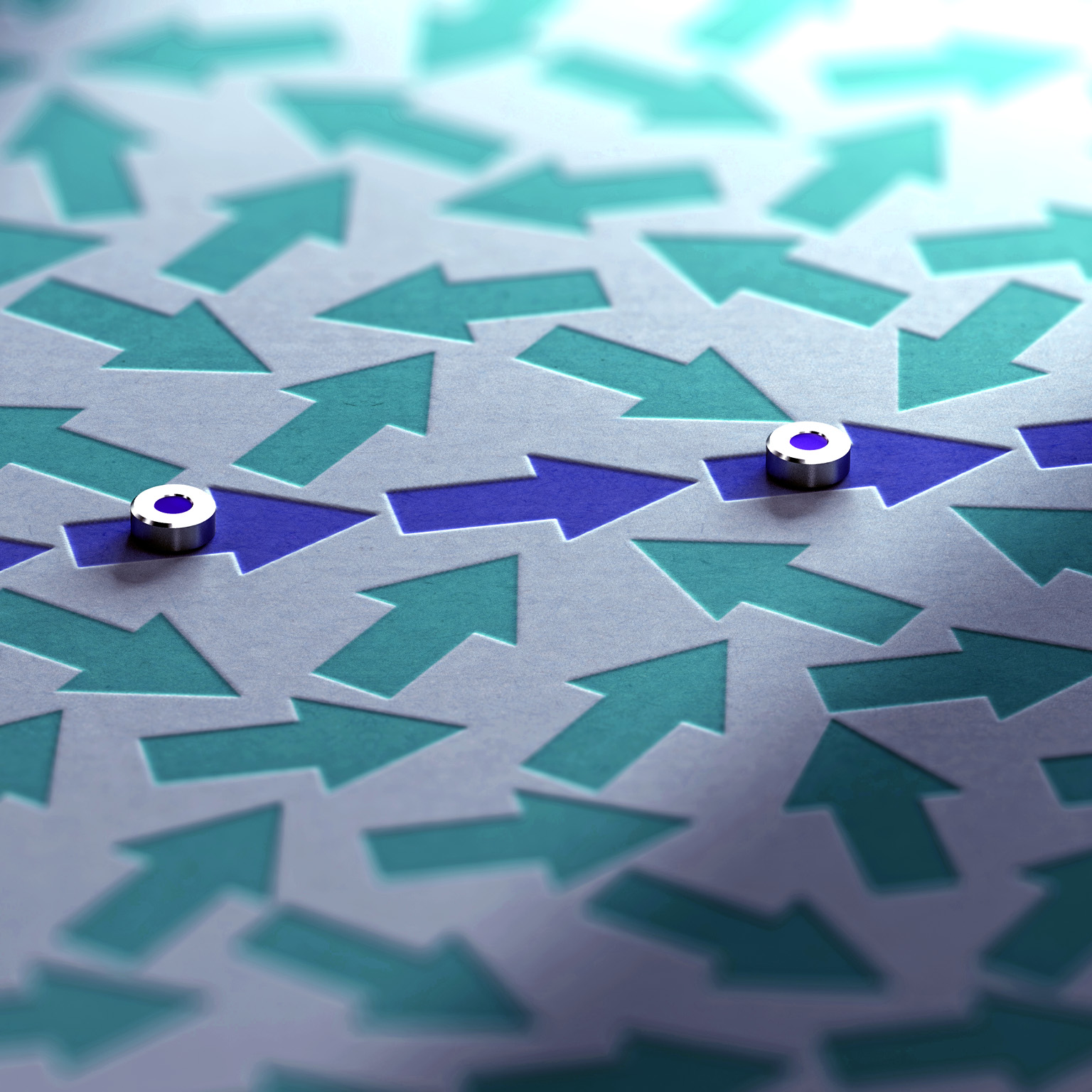 3D illustration of arrows going straight ahead surrounded by many other in a mess