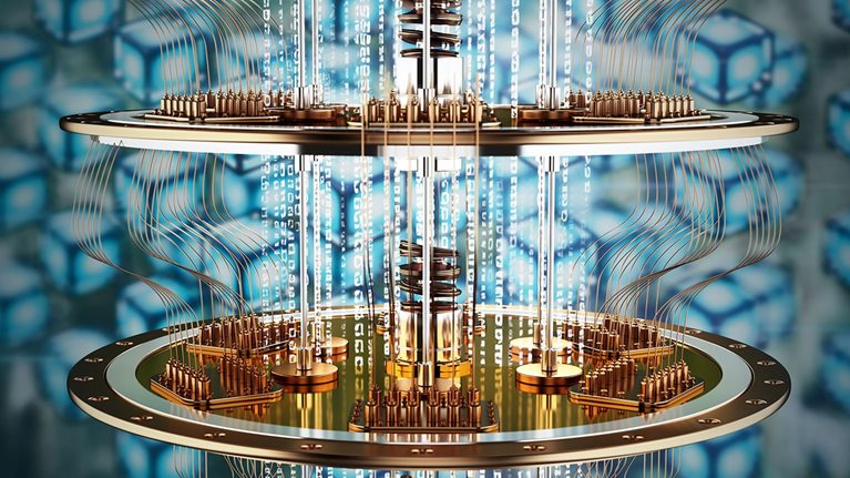 Close Up Of A Quantum Computer In Operation With Flowing Codes