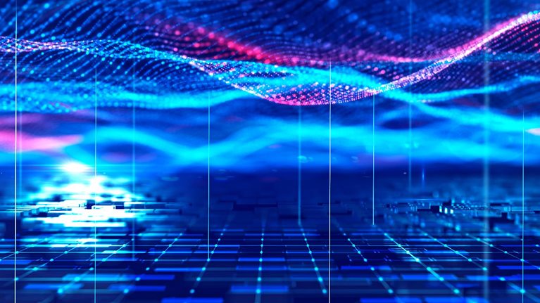 Abstract extreme close-up image of semiconductor and data connection.