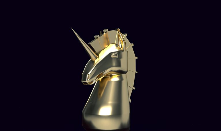 A gold unicorn chess piece