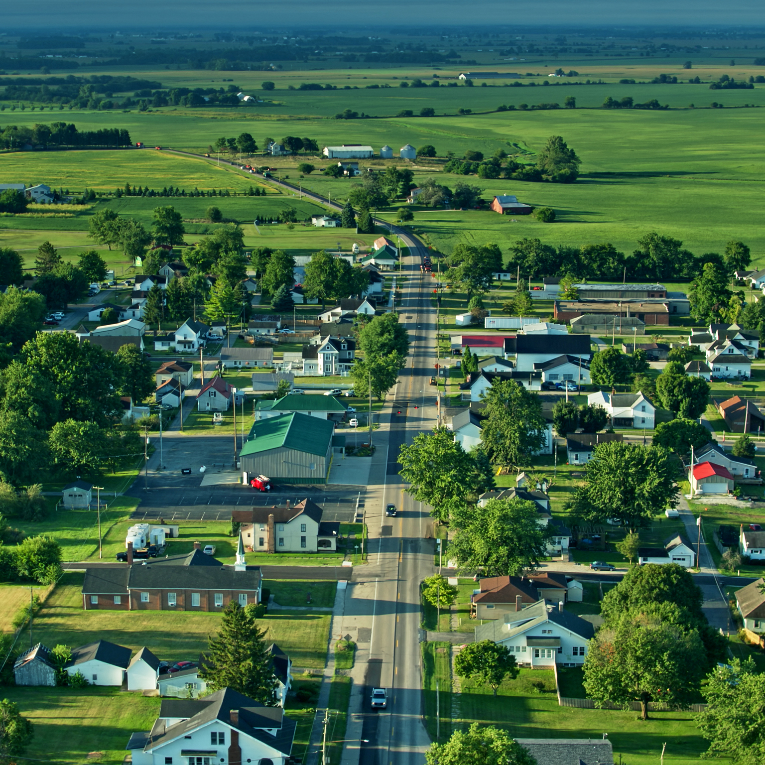 Aerial view of a small American town
