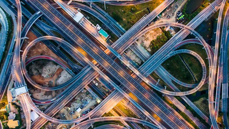 Highway junction from aerial view