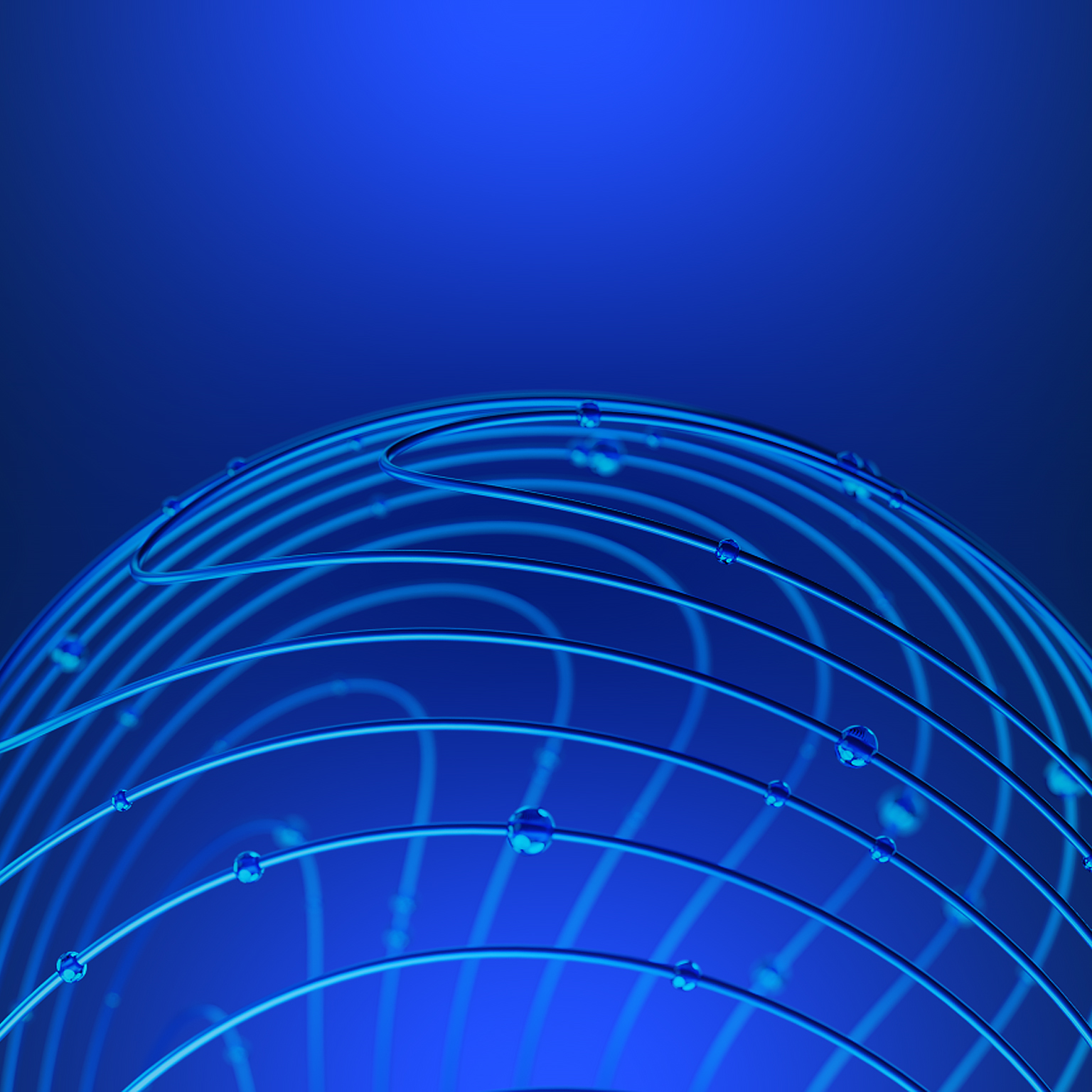 Blue sphere of glowing lines connecting dots strewn around