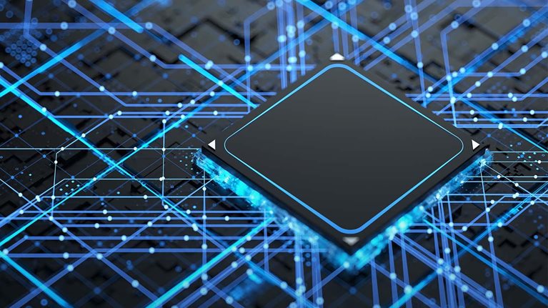 This image is an abstract representation of a technology chip processor.