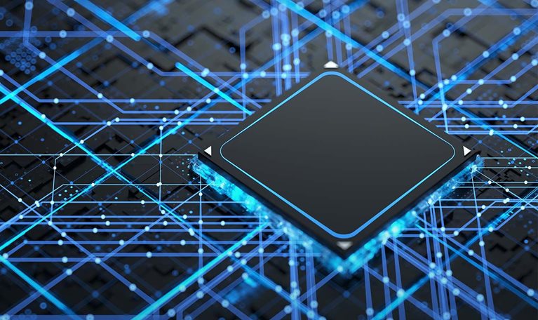 This image is an abstract representation of a technology chip processor.