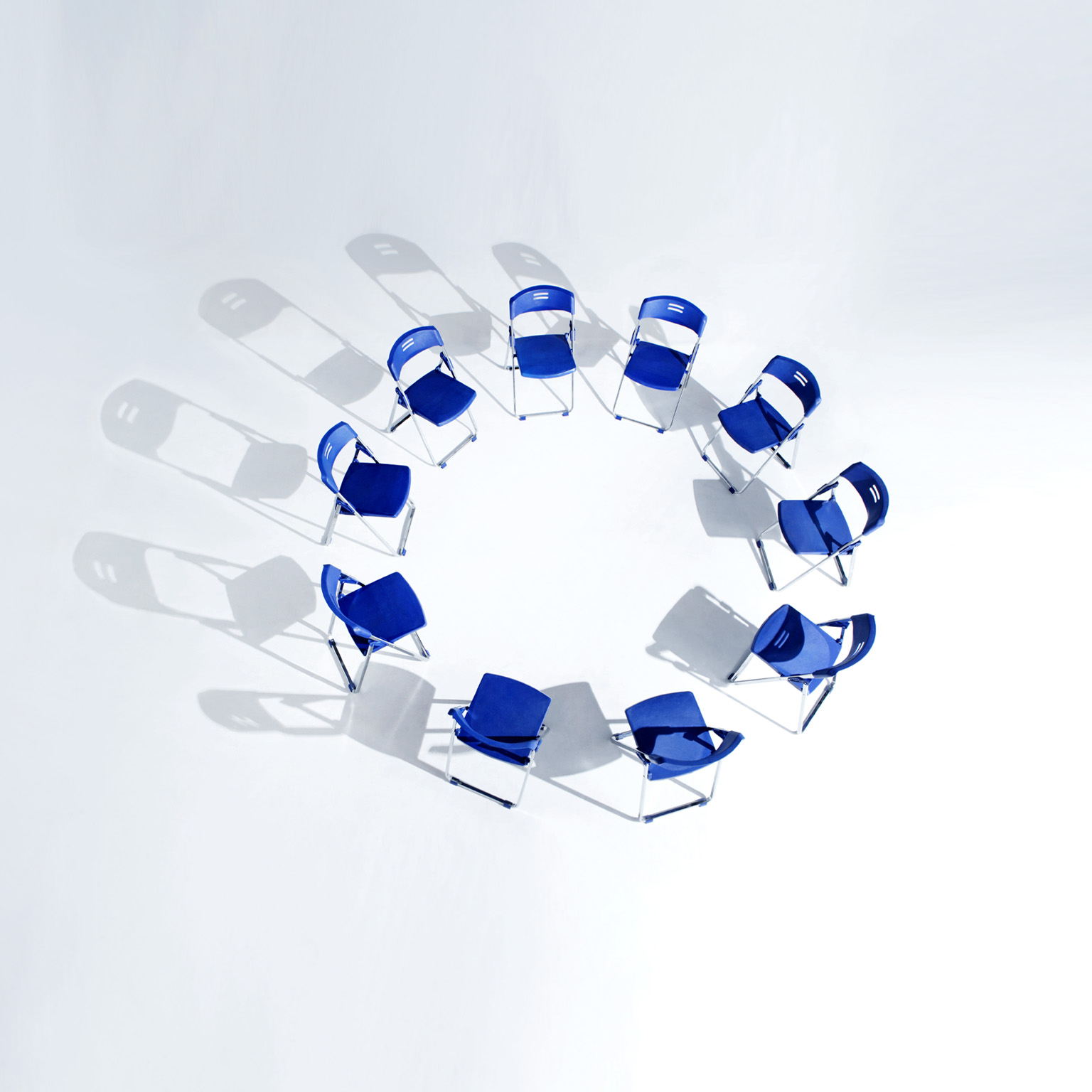 Circle of blue chairs