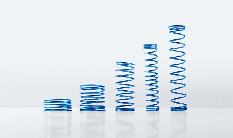 Row of springs arranged in height order