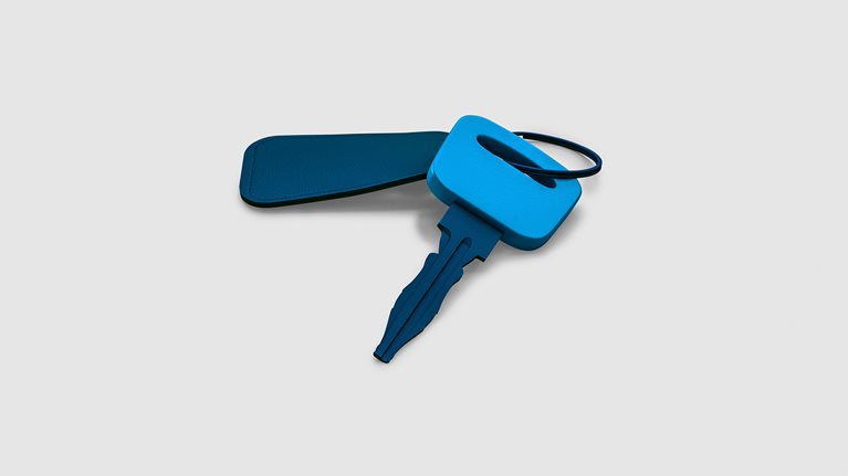 3D key illustration with key tag