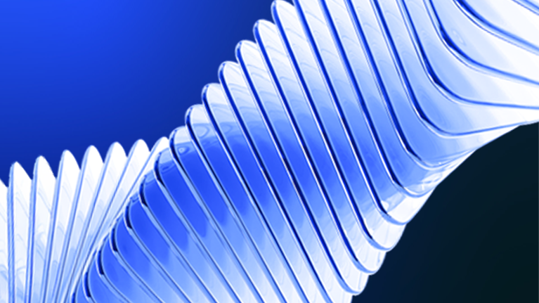Light blue square spiral against a dark blue gradient background