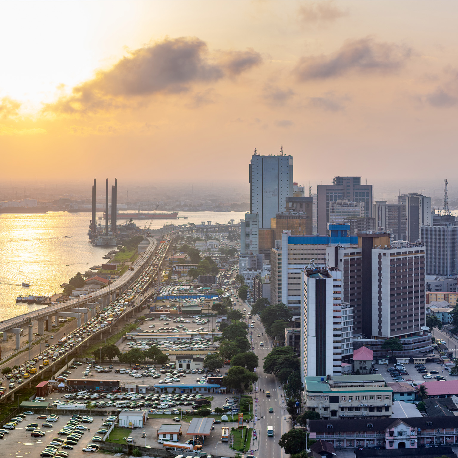 Sunset over Lagos Island - stock photo